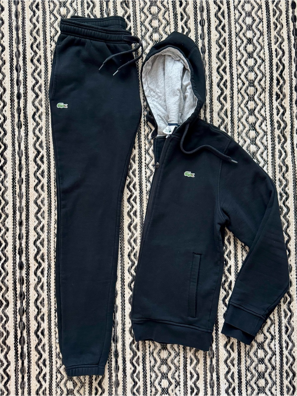 Lacoste Black Hooded Sweatshirt & Joggers Set with Green Croc Logo